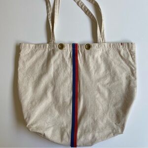 Clare V Cream Tote Bag with Red and Blue Stripe